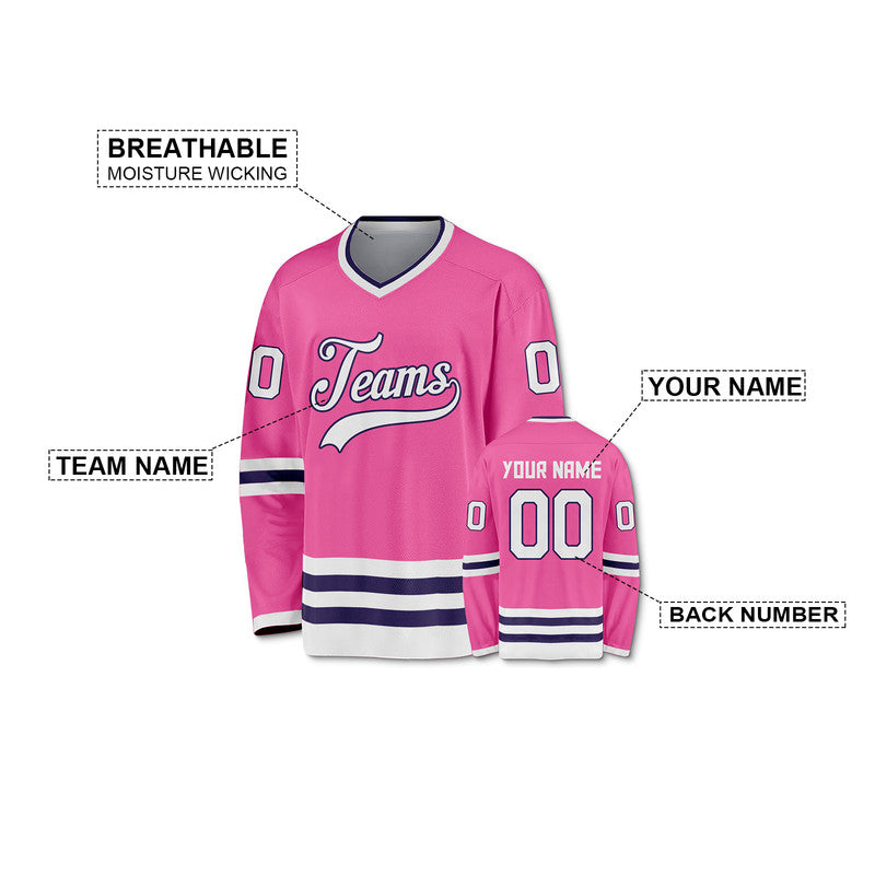 Custom Pink White-Purple Authentic Hockey Jersey