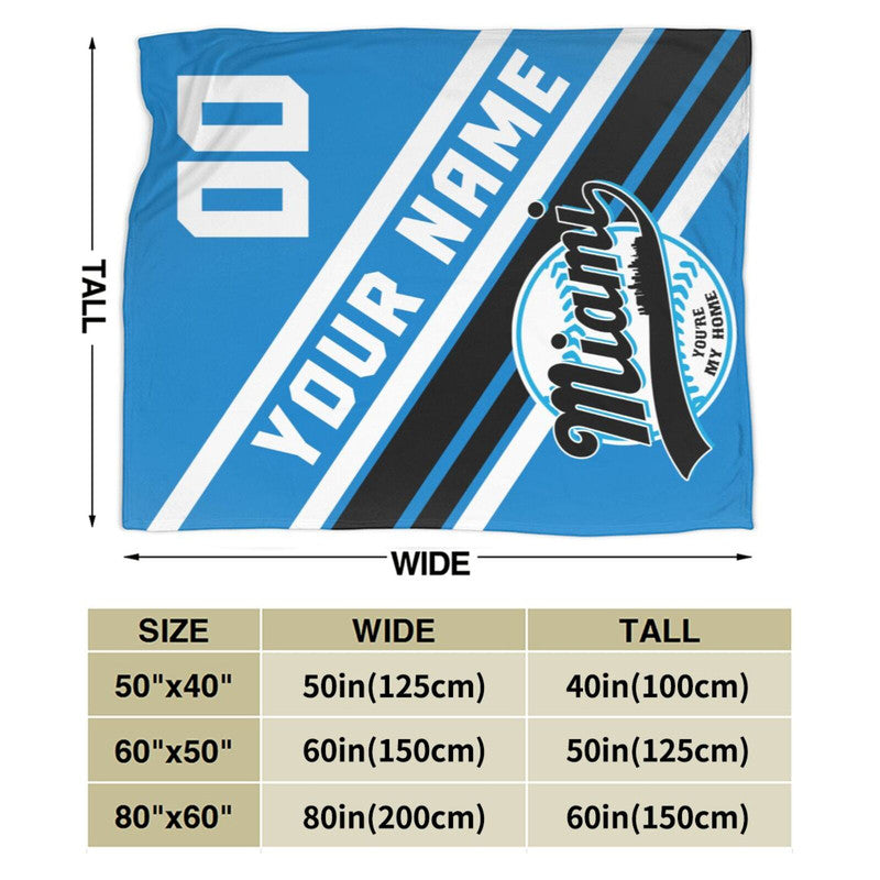 Custom Baseball Miami  Fleece Throw Blanket With Name Number for Fans Gifts