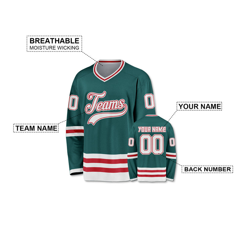Custom Aqua White-Red Authentic Hockey Jersey