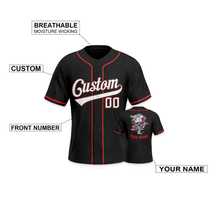 Custom Black White-Red Authentic Skull Fashion Baseball Jersey