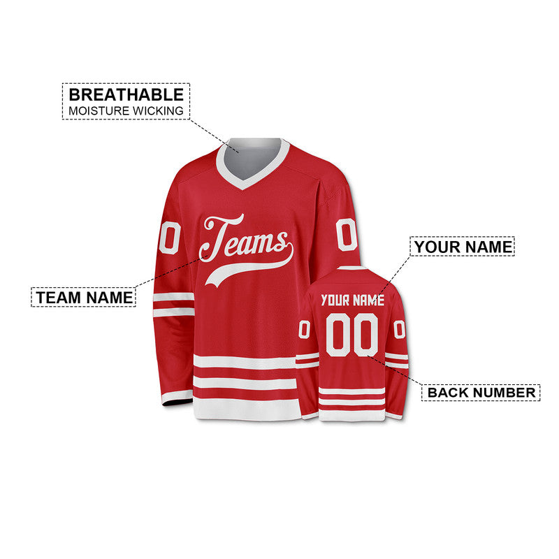 Custom Red White Authentic Hockey Jersey
