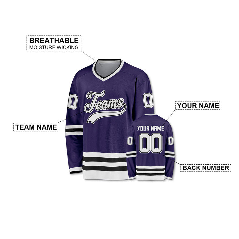 Custom Purple White-Black Authentic Hockey Jersey