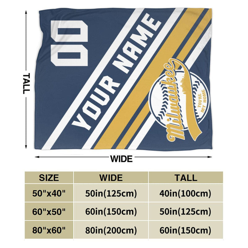 Custom Baseball Milwaukee   Fleece Throw Blanket With Name Number for Fans Gifts