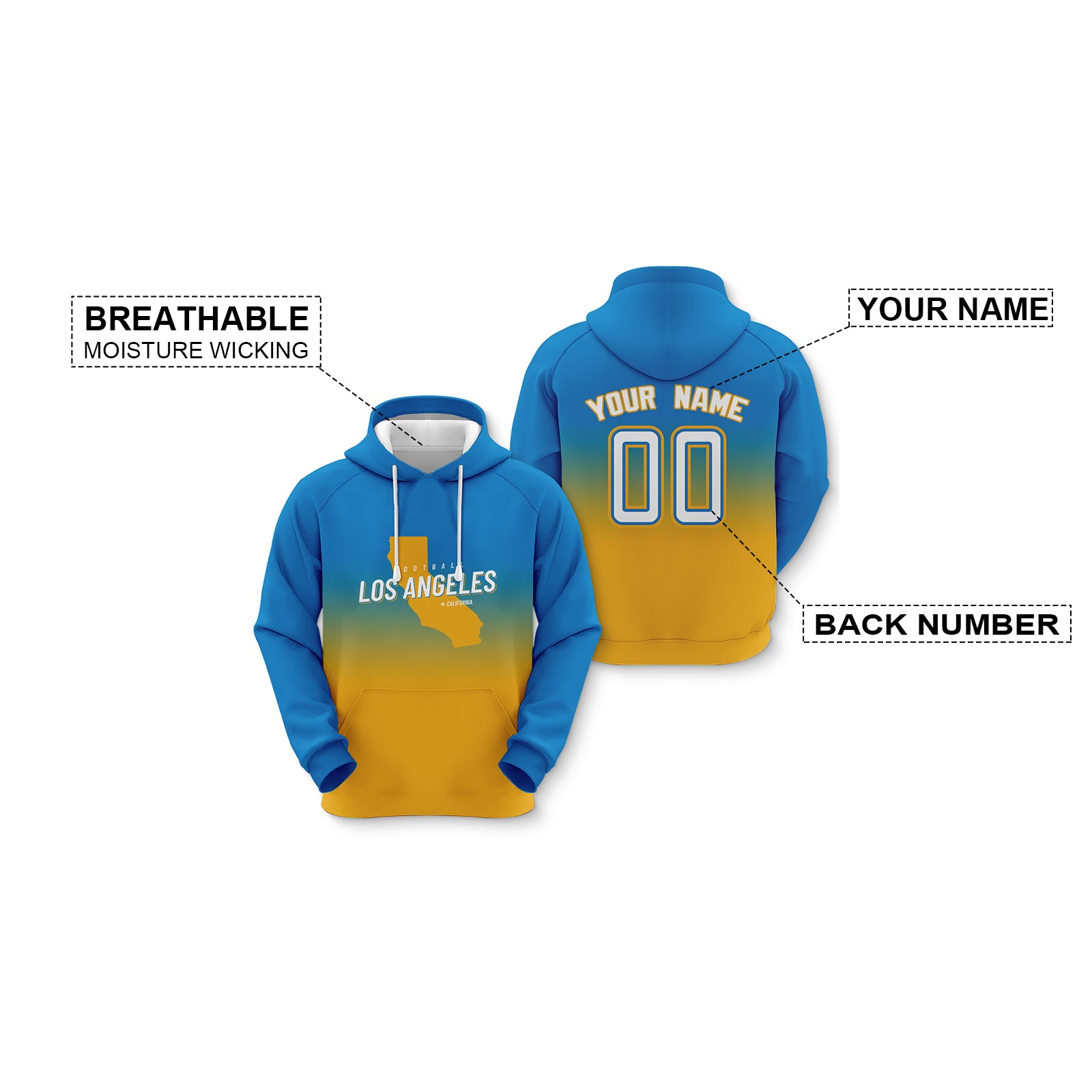 Custom Sports Pullover Sweatshirt City Los Angeles Map Split Fashion Football Hoodie