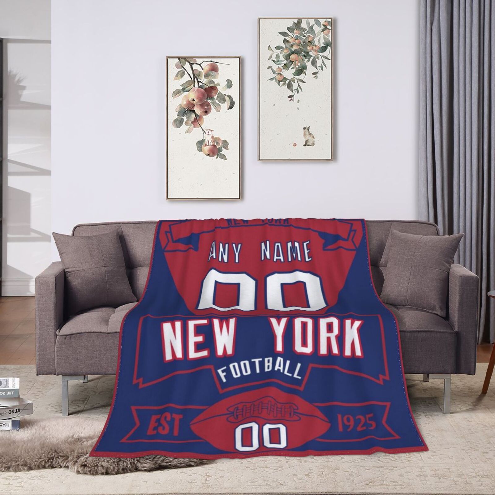Custom Football City New York Fleece Throw Blanket With Name Number for Fans Gifts