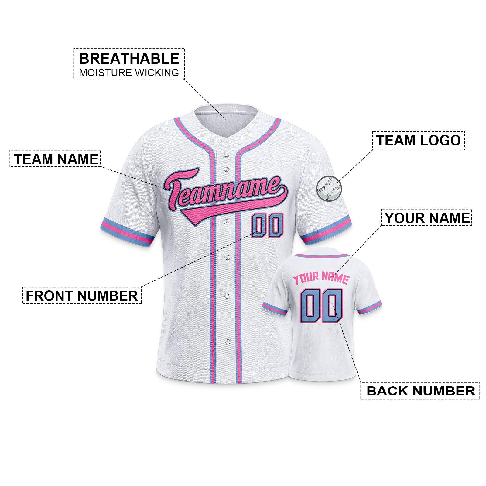 Custom White Pink-Light Blue Authentic Classic Baseball Jersey