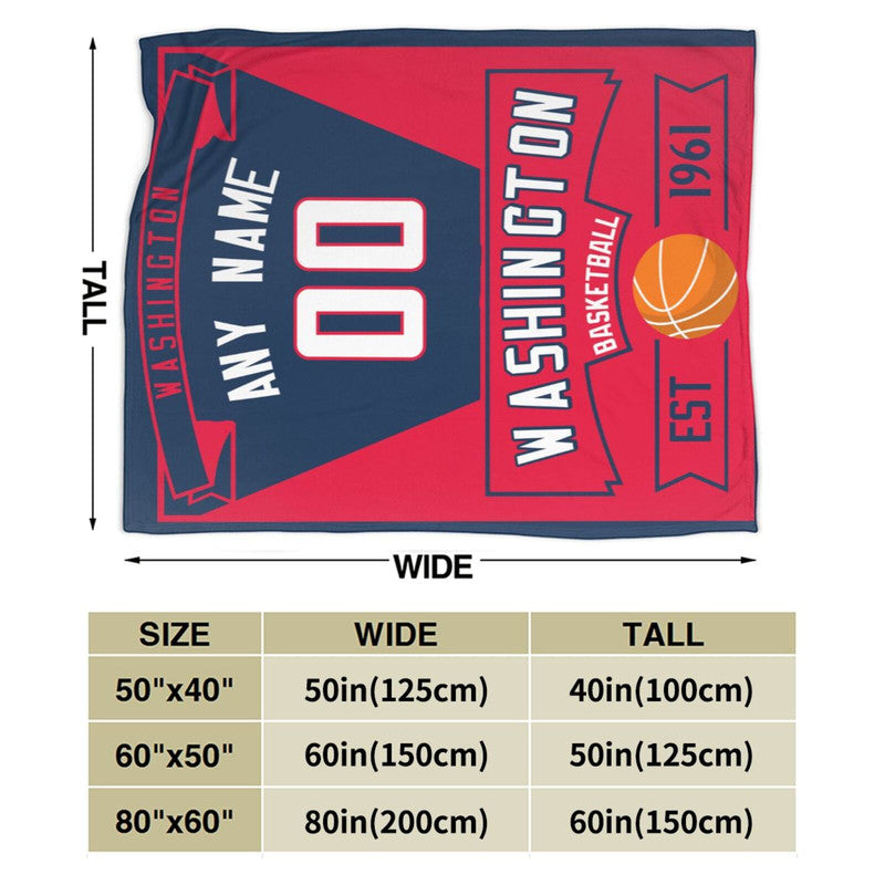 Custom Basketball Washington  Fleece Throw Blanket With Name Number for Fans Gifts