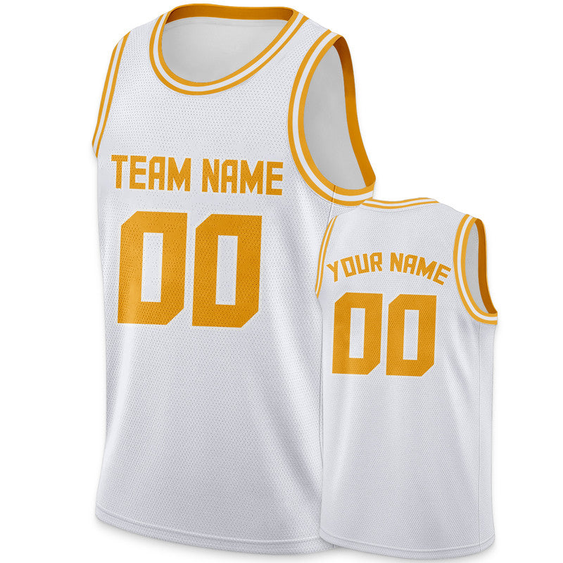 Custom White Gold Round Neck Rib-Knit Basketball Jersey