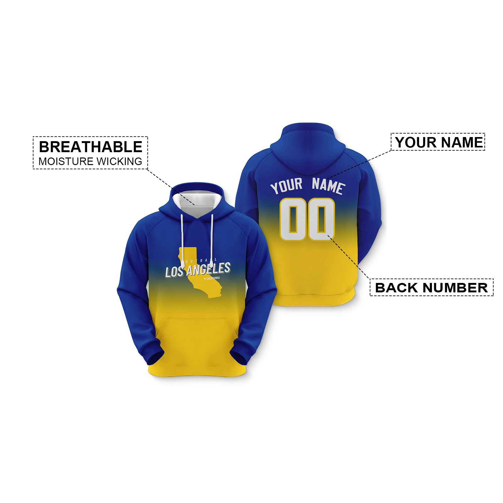 Custom Sports Pullover Sweatshirt City Los Angeles Map Split Fashion Football Hoodie