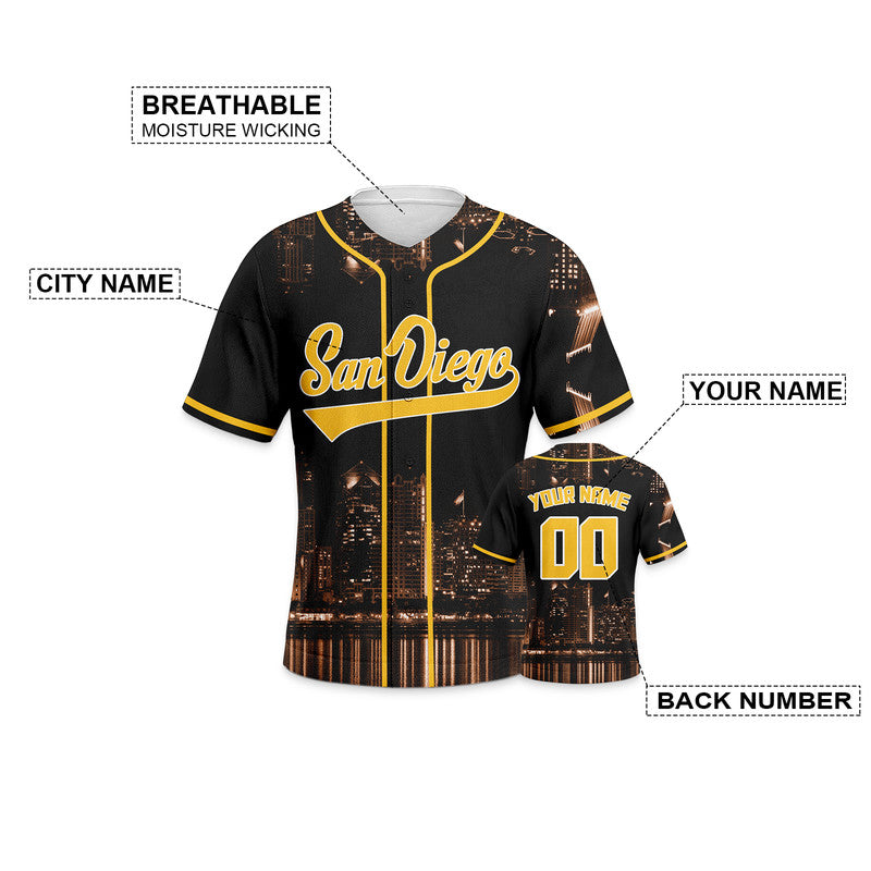 Custom 3D Night View Brown Gold-White Authentic Baseball Silhouette Jersey