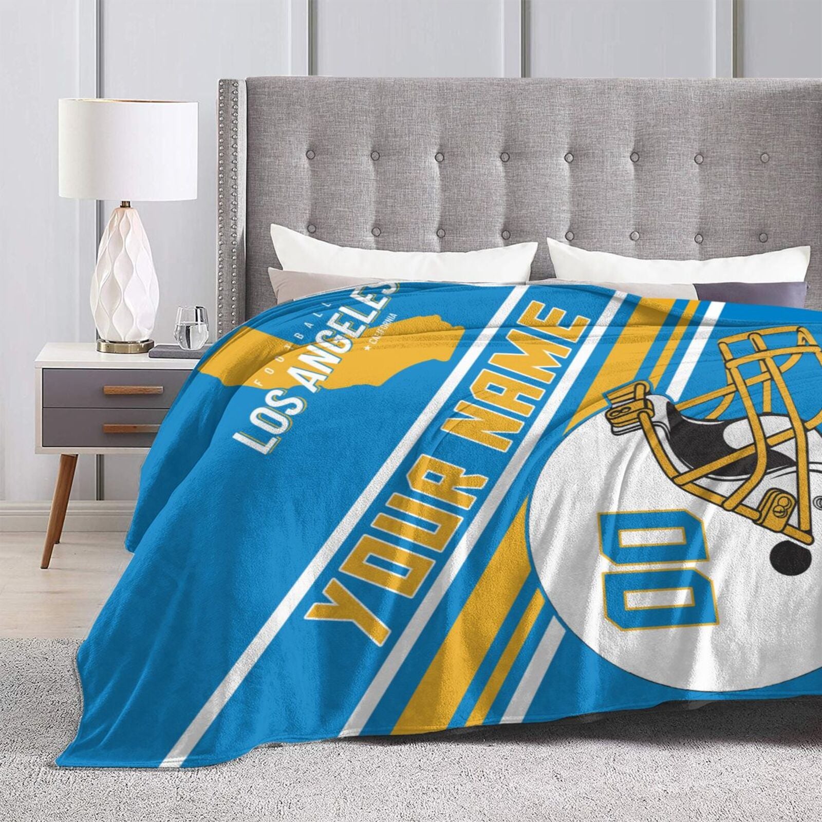 Custom Football City Map Los Angeles Blanket Fleece Throw Name Number for Fans Gifts