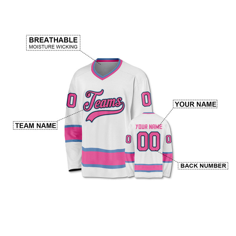 Custom White Pink-Light Blue Authentic Hockey Jersey