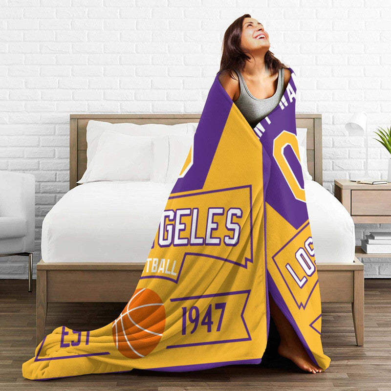 Custom Basketball Los Angeles Fleece Throw Blanket With Name Number for Fans Gifts