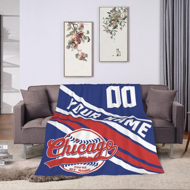 Custom Baseball Chicago   Fleece Throw Blanket With Name Number for Fans Gifts
