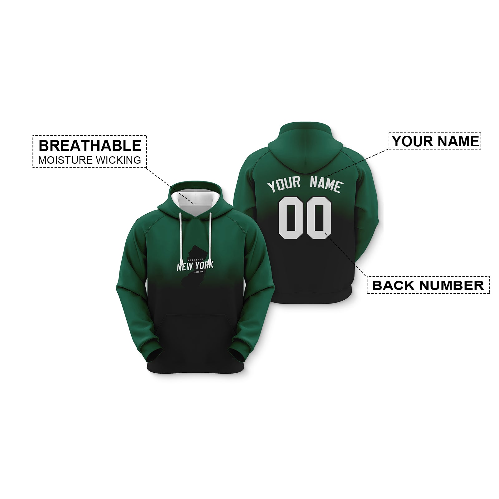 Custom Sports Pullover Sweatshirt City New York Map Split Fashion Football Hoodie