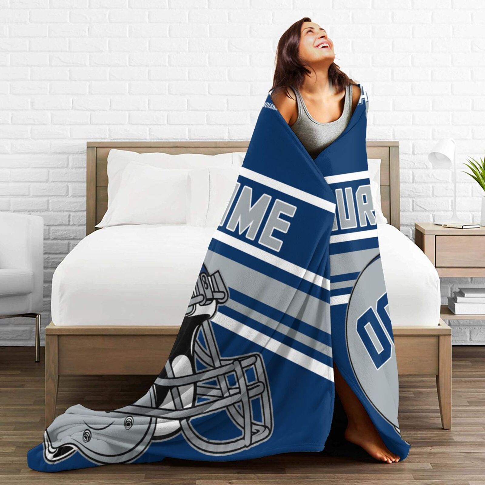 Custom Football City Map Indianapolis Fleece Throw Blanket Name Number for Fans Gifts
