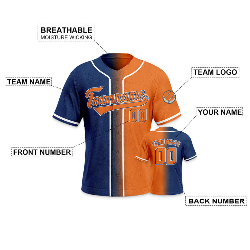 Custom Orange Royal-White Authentic Split Fashion Baseball Jersey