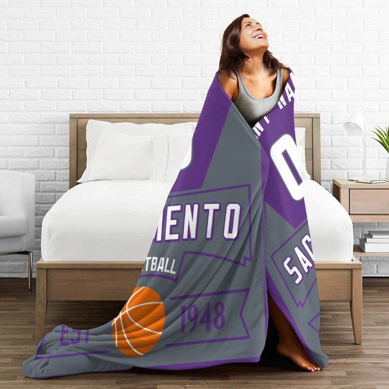 Custom Basketball Sacramento   Fleece Throw Blanket With Name Number for Fans Gifts