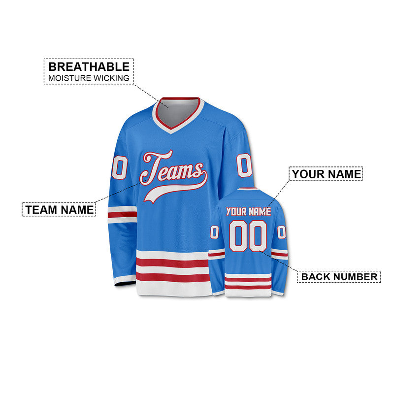 Custom Powder Blue White-Red Authentic Hockey Jersey