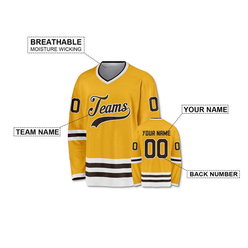 Custom Gold Brown-White Authentic Hockey Jersey
