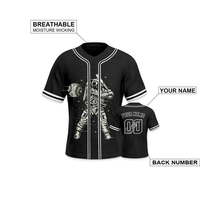 Custom Black White-White 3D Pattern Design Space Authentic Baseball Jersey