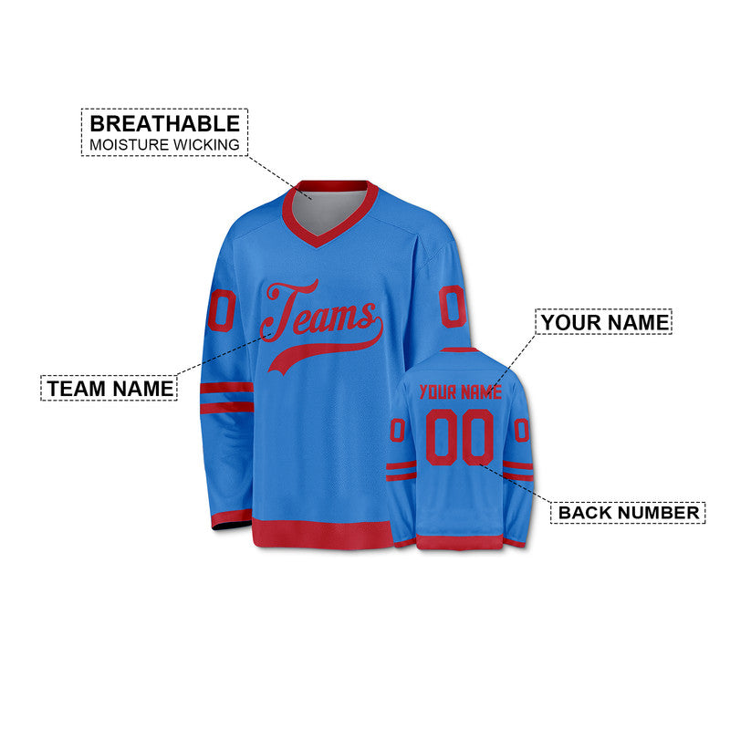 Custom Powder Blue Red Authentic Hockey Jersey