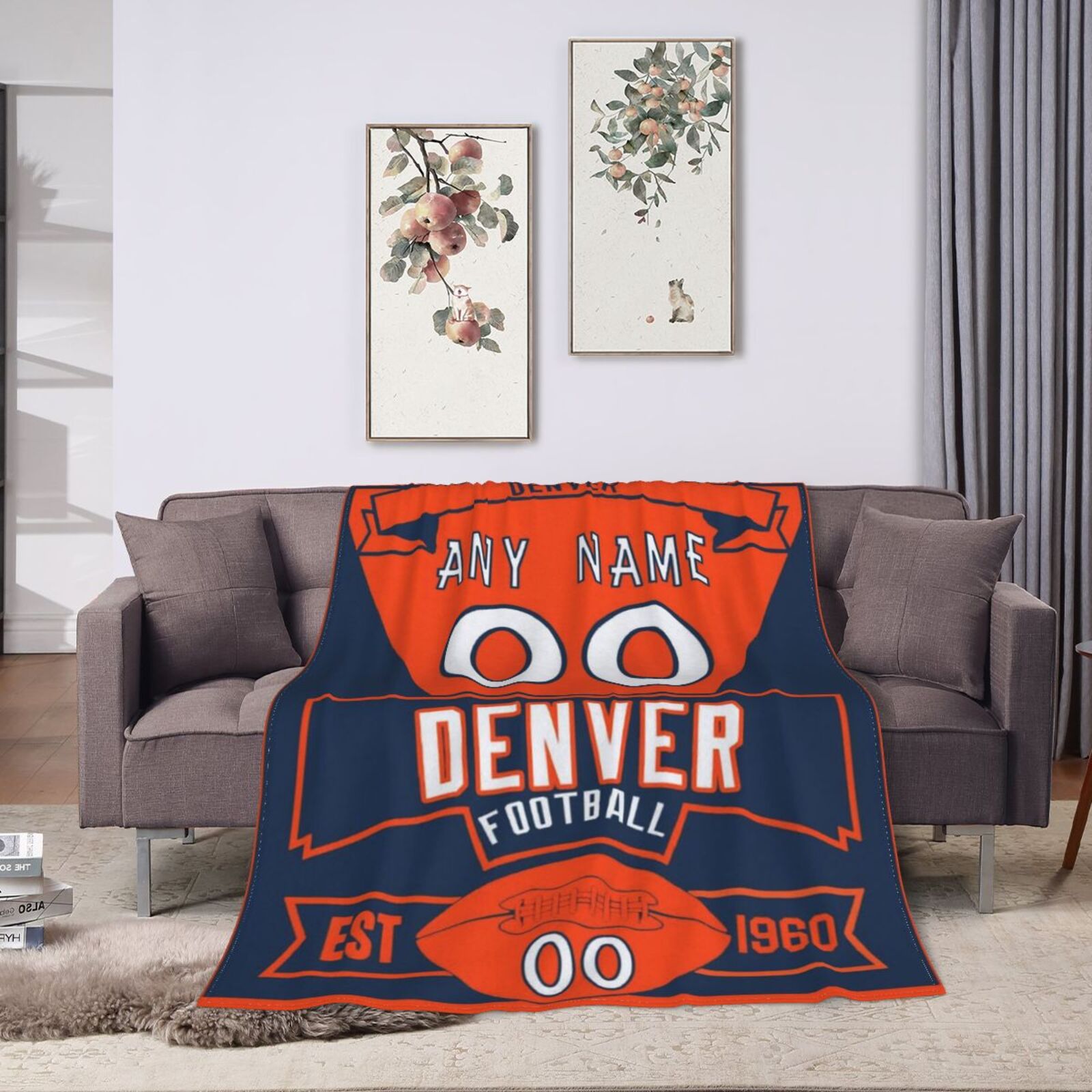 Custom Football City Denver Fleece Throw Blanket With Name Number for Fans Gifts