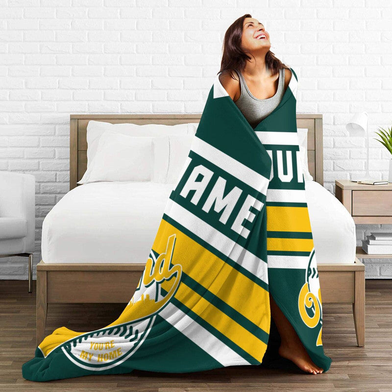 Custom Baseball Oakland   Fleece Throw Blanket With Name Number for Fans Gifts