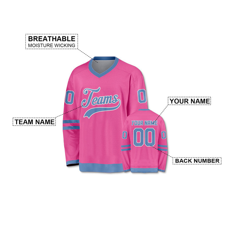 Custom Pink Light Blue-White Authentic Hockey Jersey