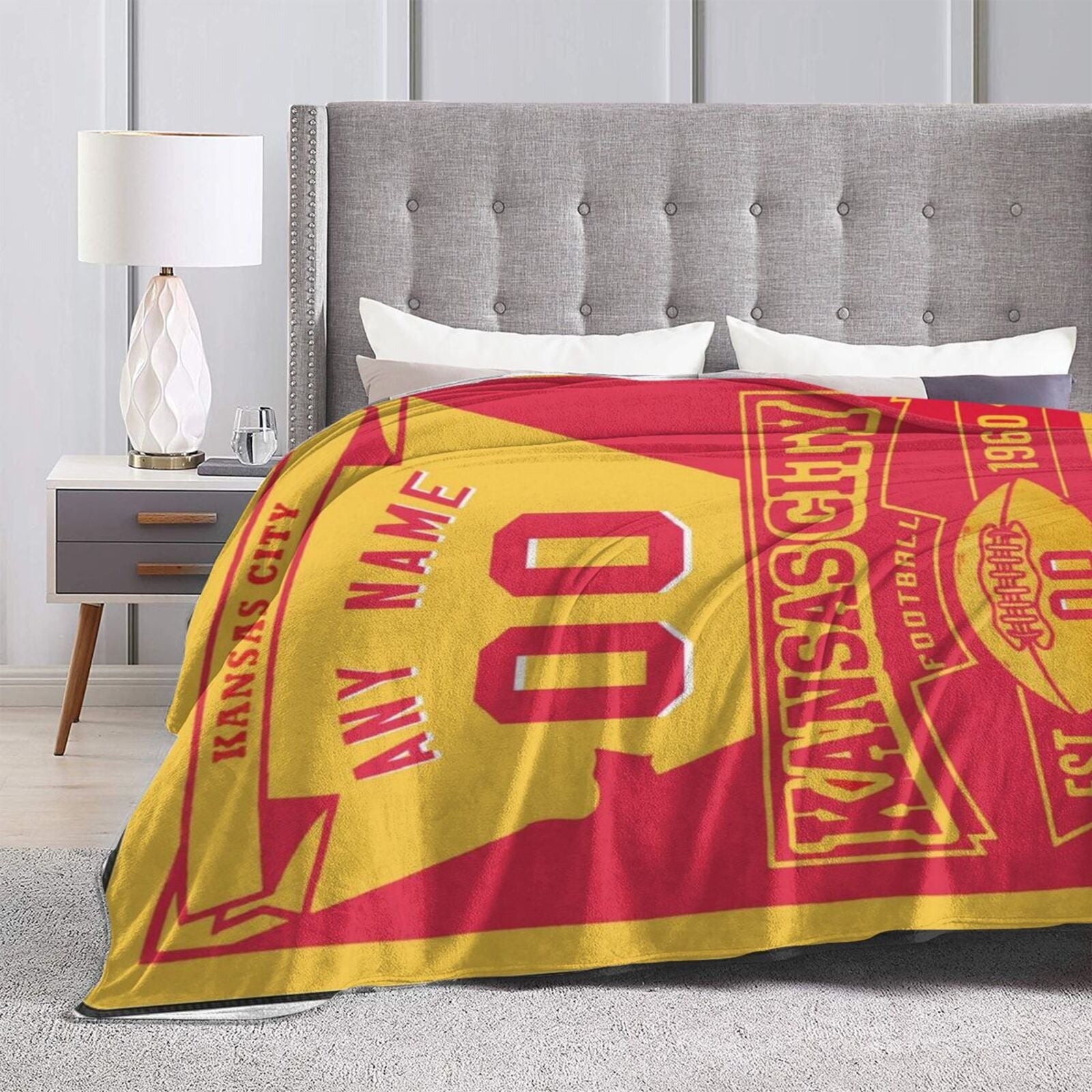 Custom Football Kansas City Fleece Throw Blanket With Name Number for Fans Gifts