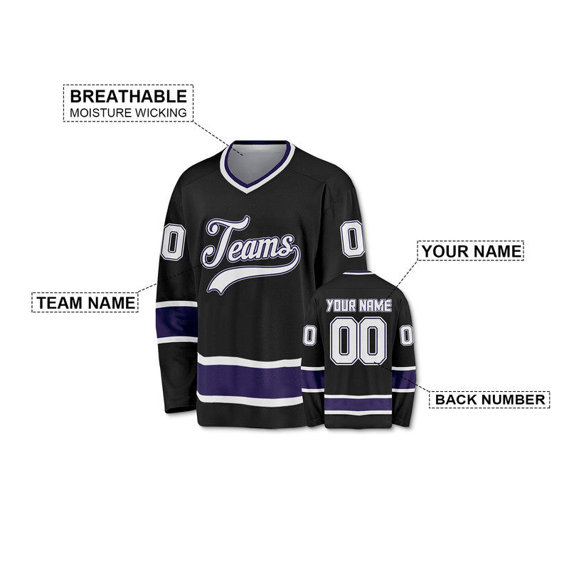 Custom Black White-Purple Authentic Hockey Jersey
