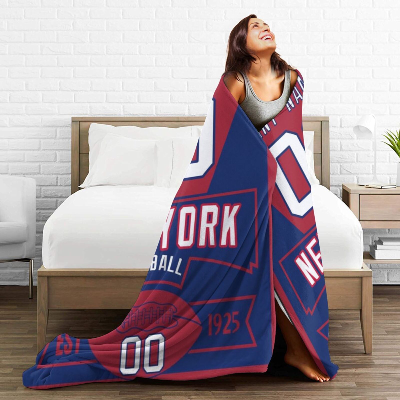 Custom Football City New York Fleece Throw Blanket With Name Number for Fans Gifts