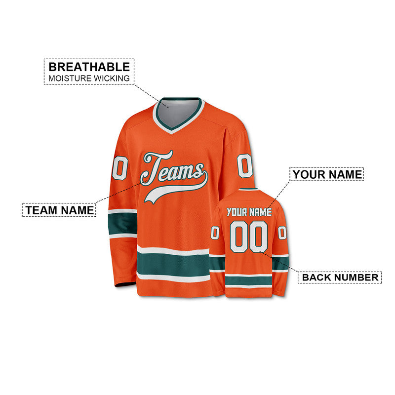 Custom Orange Aqua-White Authentic Hockey Jersey