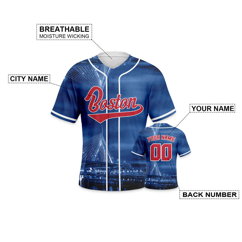 Custom 3D Night View Navy Red-White Authentic Baseball Silhouette Jersey
