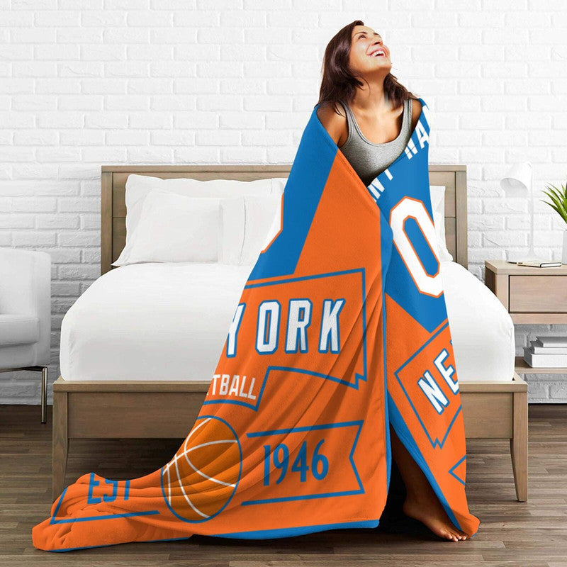 Custom Basketball New York  Fleece Throw Blanket With Name Number for Fans Gifts