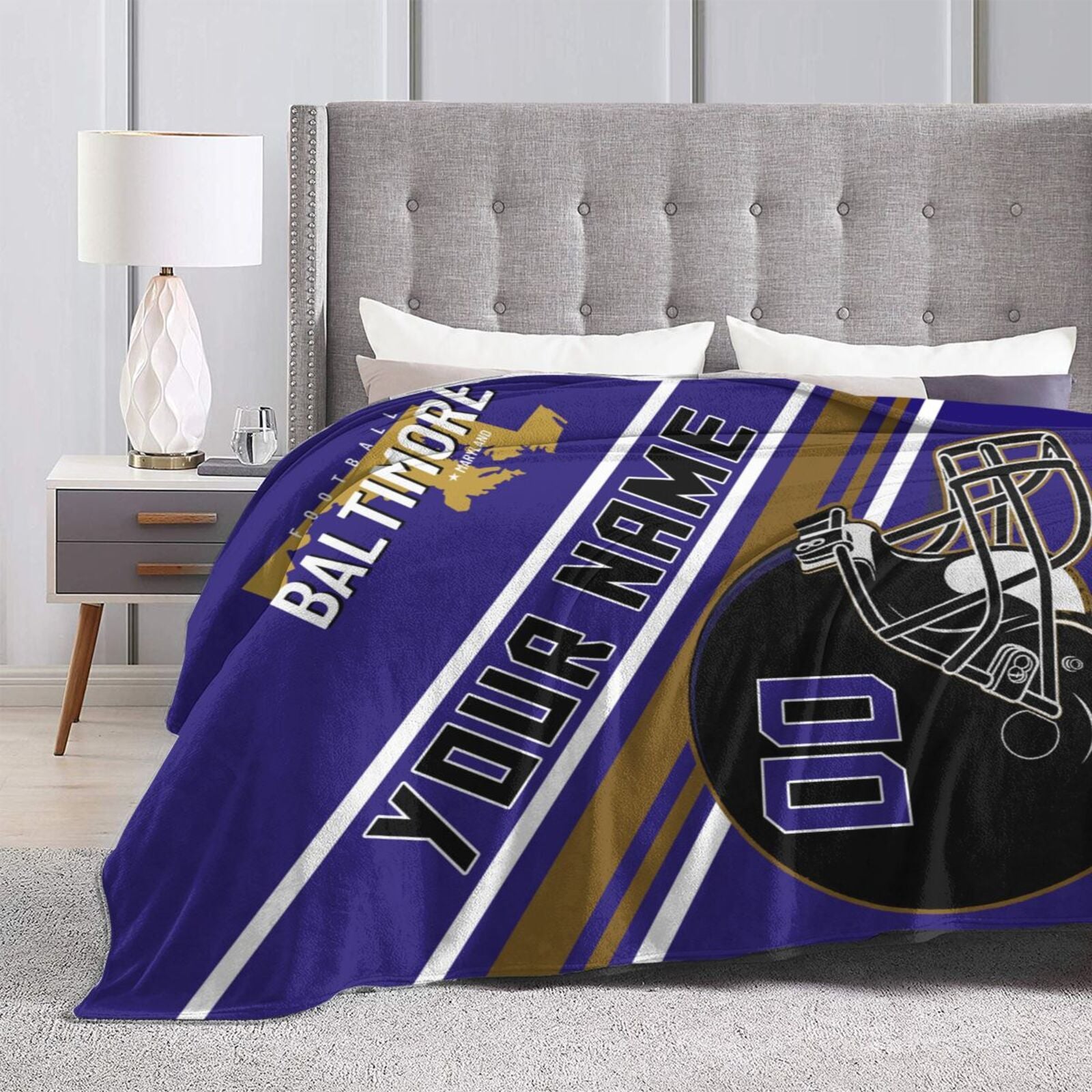 Custom Football City Map Baltimore Fleece Throw Blanket Name Number for Fans Gifts
