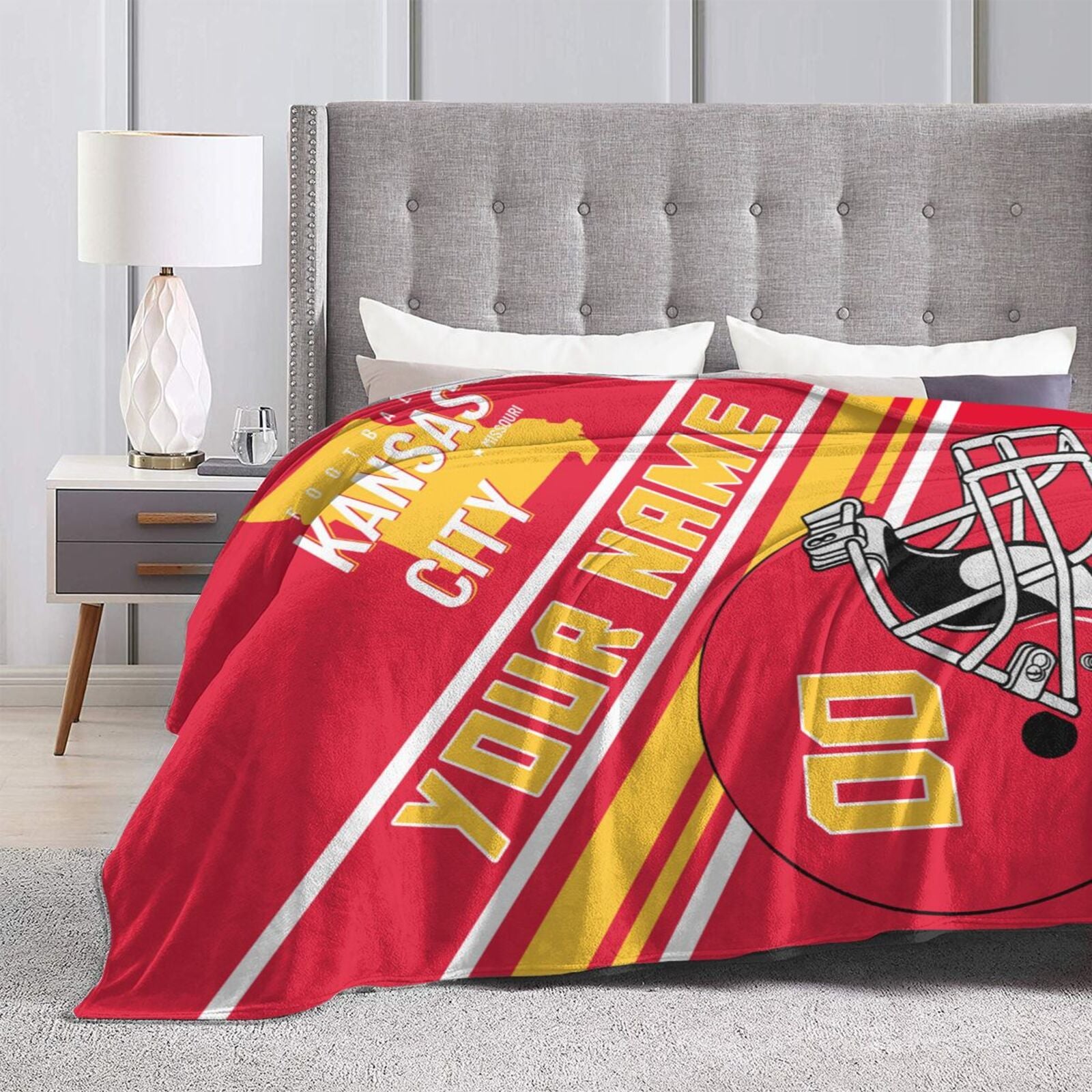 Custom Football City Map Kansas City Fleece Throw Blanket Name Number for Fans Gifts