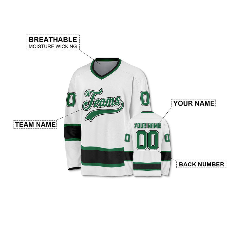Custom White Green-Black Authentic Hockey Jersey
