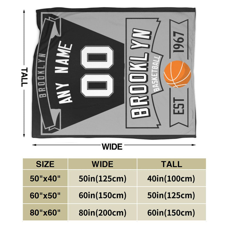 Custom Basketball Brooklyn   Fleece Throw Blanket With Name Number for Fans Gifts