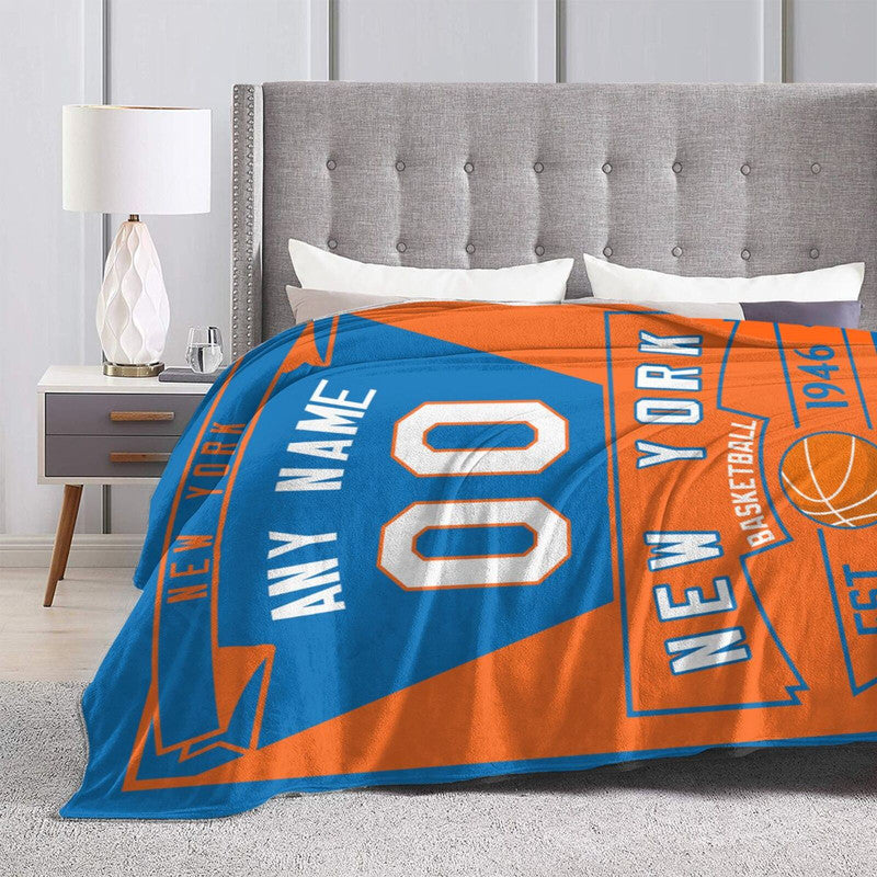 Custom Basketball New York  Fleece Throw Blanket With Name Number for Fans Gifts