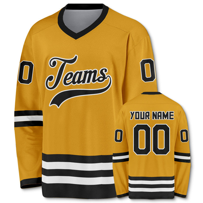 Custom Gold Black-White Authentic Hockey Jersey