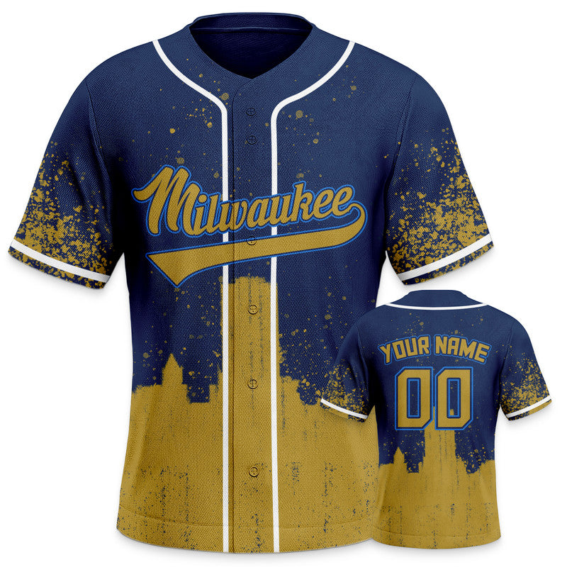 Custom 3D Graffiti Navy Gold-White Authentic Baseball Silhouette Jersey