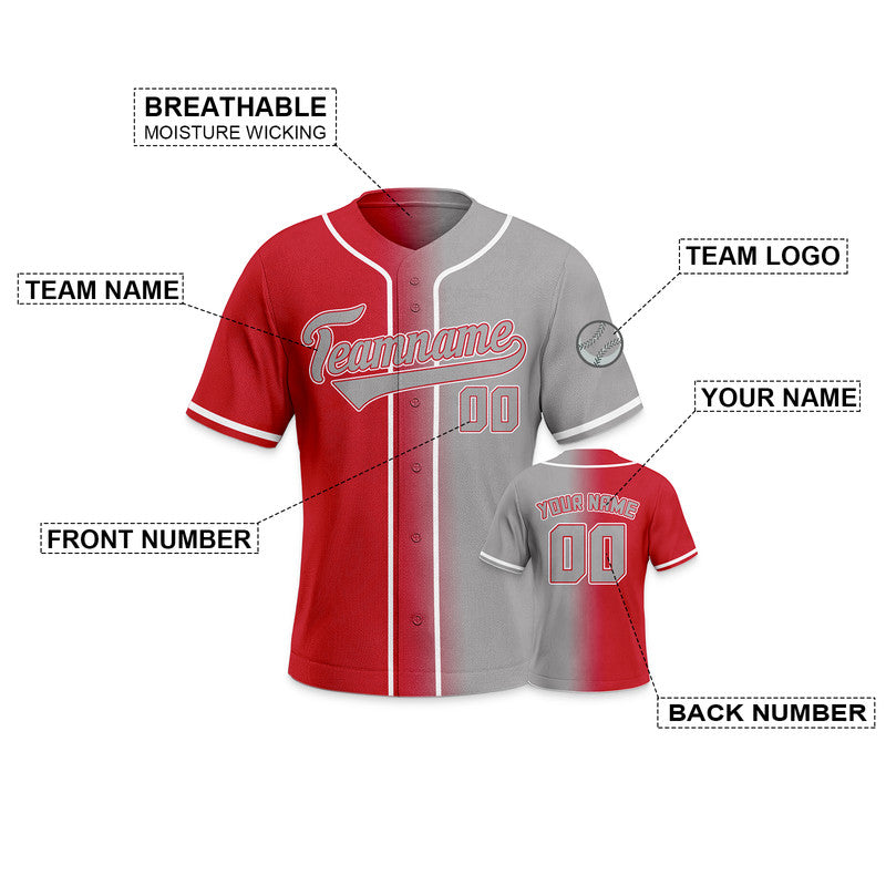 Custom Red Gray-White Authentic Split Fashion Baseball Jersey
