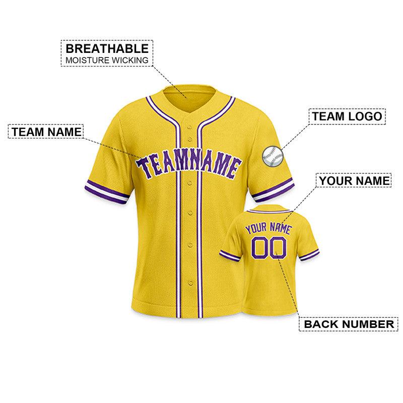 Custom Gold Purple-White Authentic Baseball Jersey-2