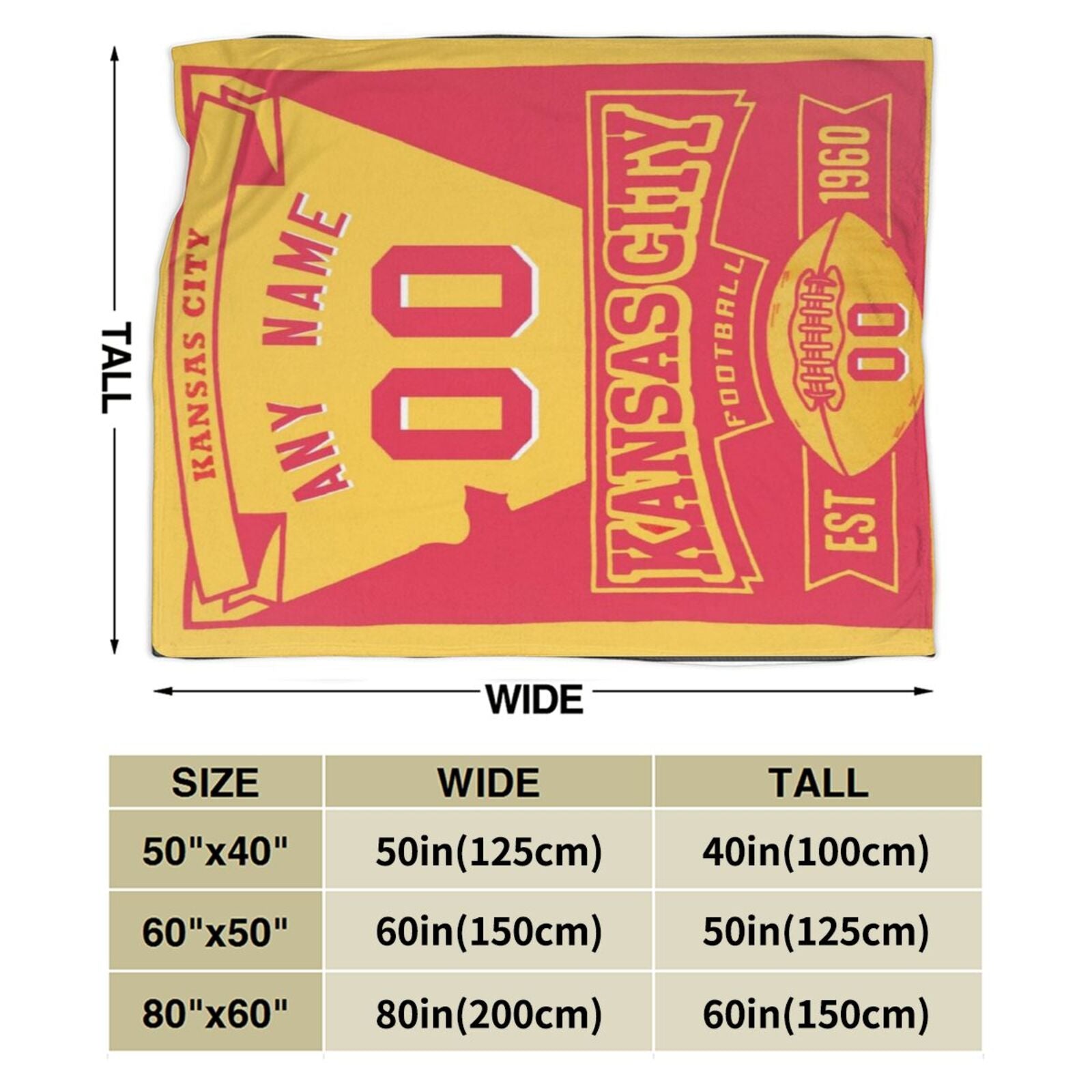 Custom Football Kansas City Fleece Throw Blanket With Name Number for Fans Gifts