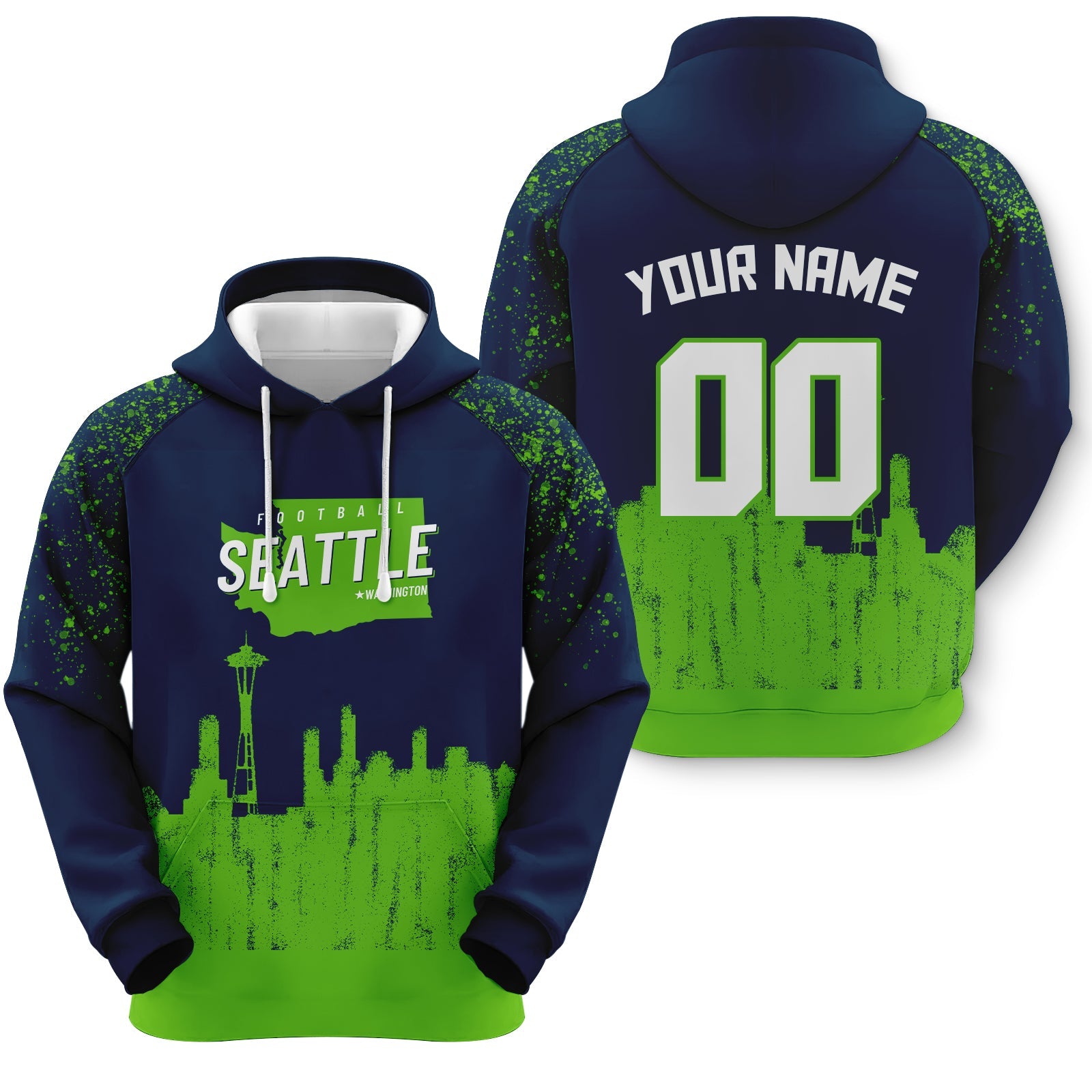 Custom Sports Pullover Sweatshirt Football Graffiti City Map Seattle Fashion Hoodie