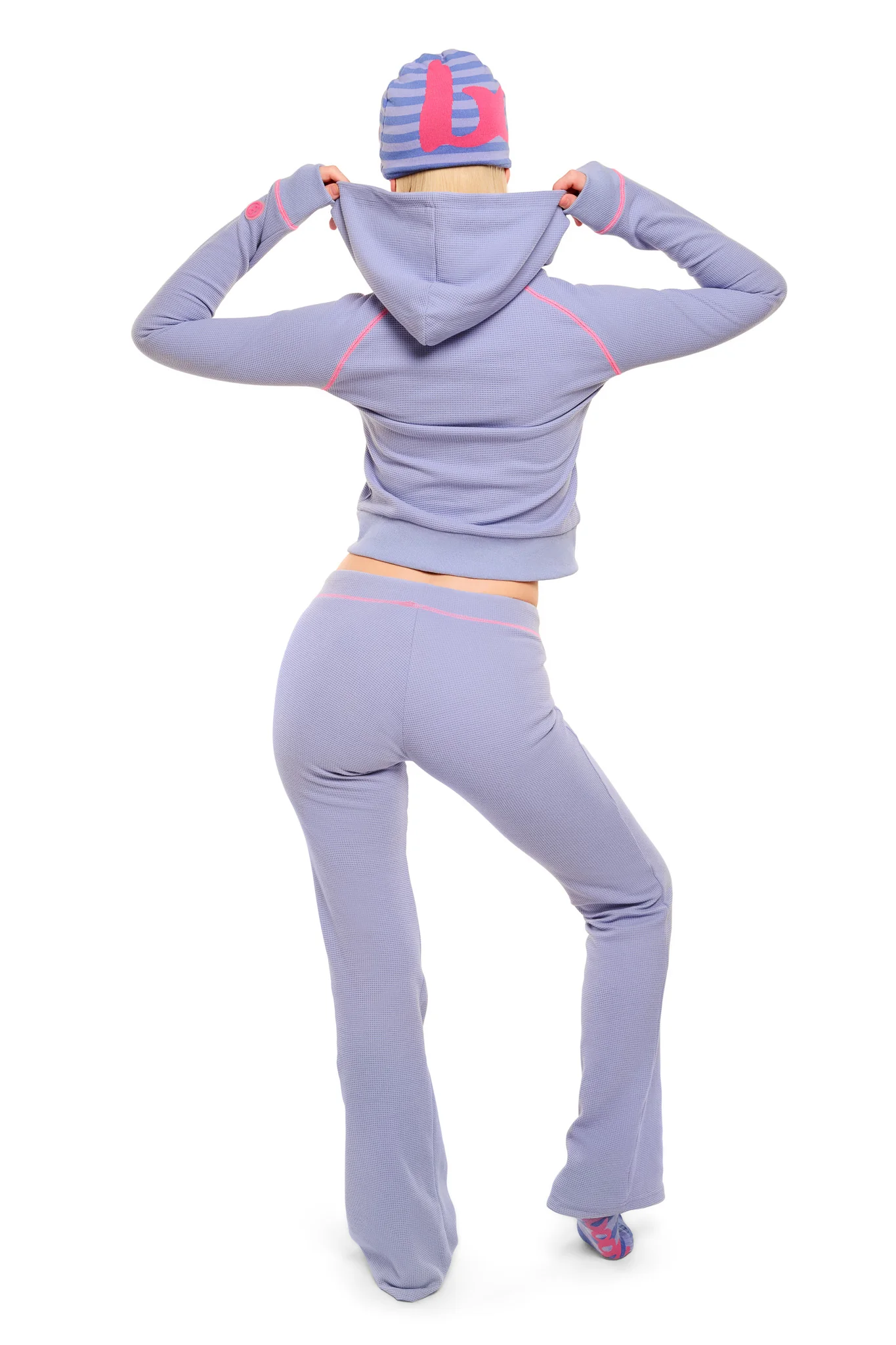 WAFFLE KNIT HOODIE (LAVENDER/PINK)