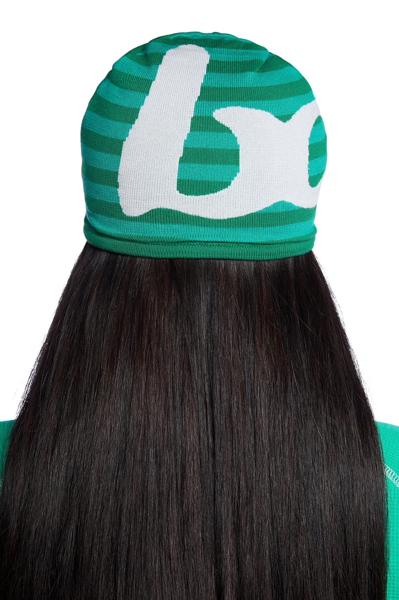 STRIPED KNIT BEANIE (TEAL GREEN/SLATE GREY)