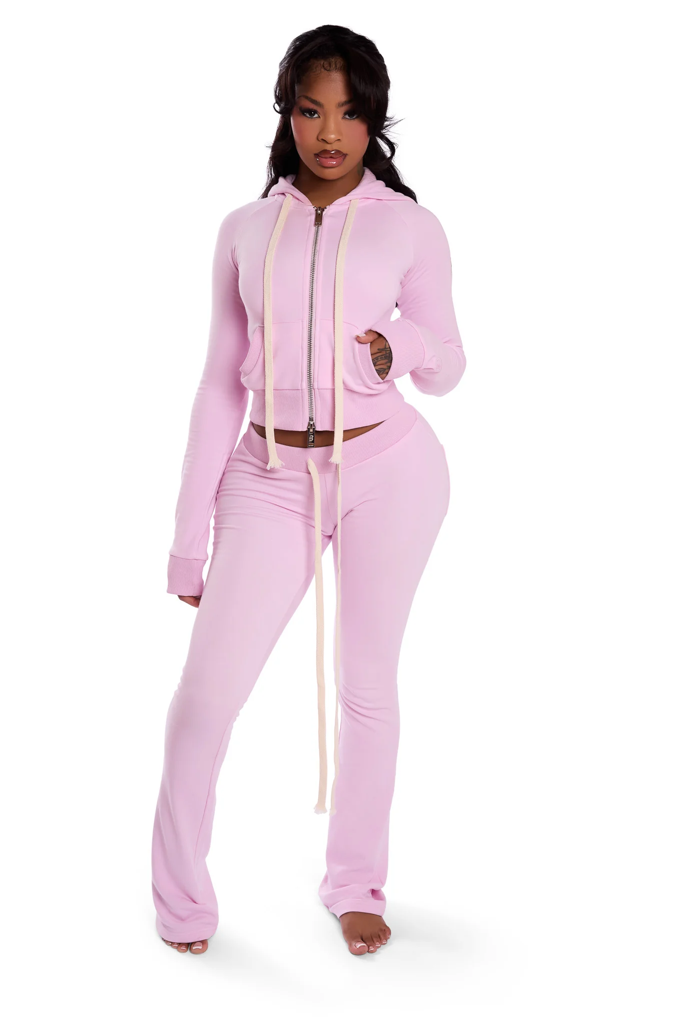 BODY KNITWEAR ZIP HOODIE (BABY PINK)