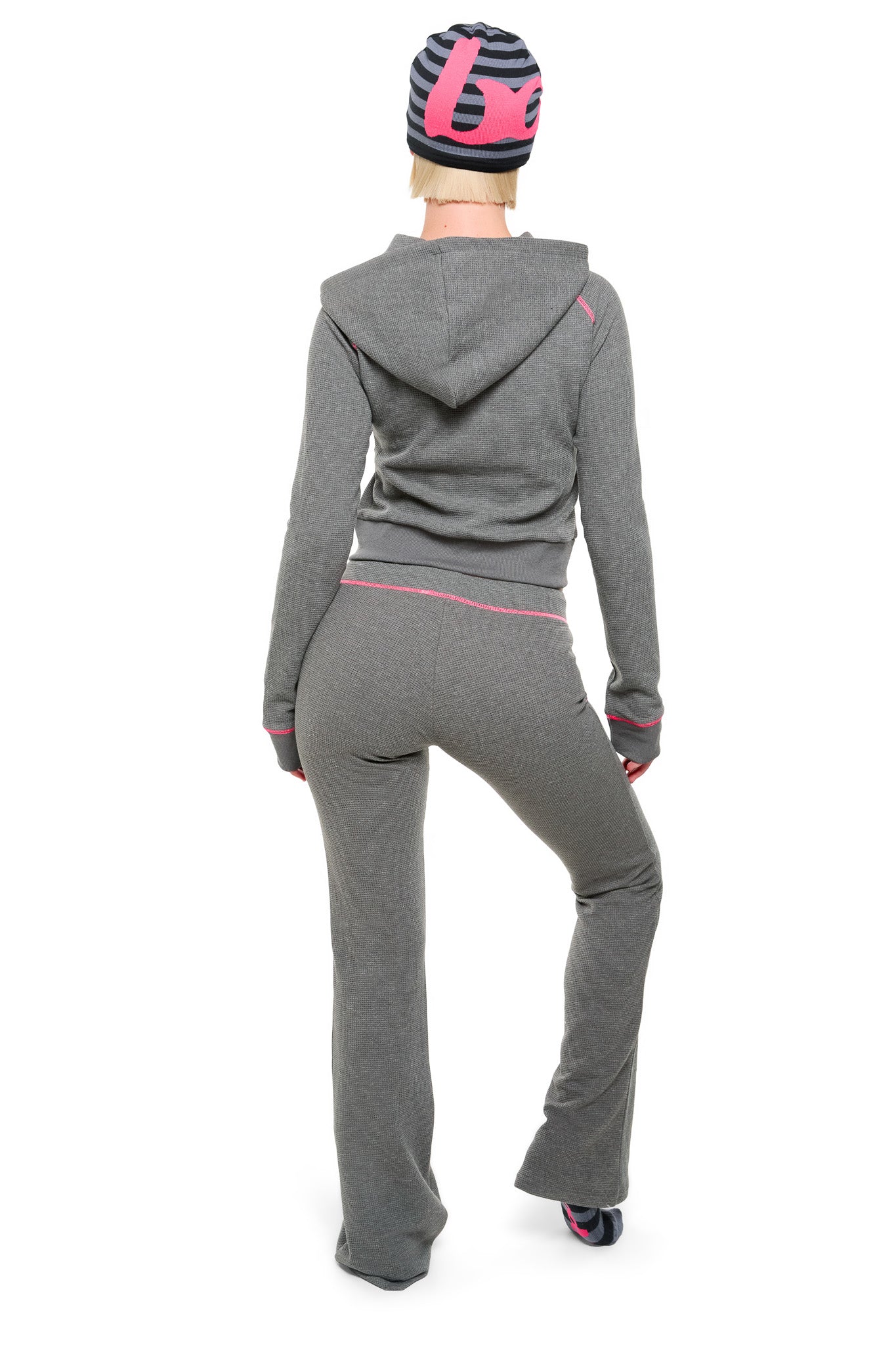 WAFFLE KNIT HOODIE (CHARCOAL/PINK)